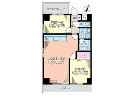 バイムフルス白金I(2LDK/4階)の間取り写真