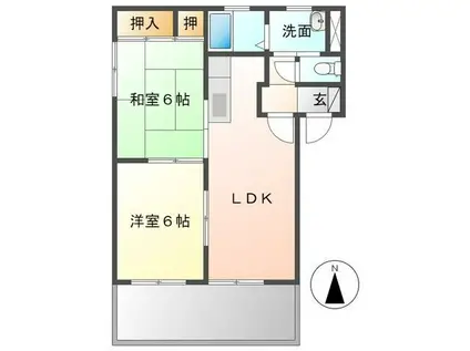 ベルドミールセキネB棟(2LDK/1階)の間取り写真