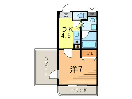 ヴィラパストラル2(1DK/4階)の間取り写真