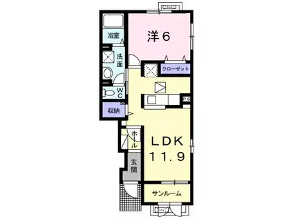 ミカーサ(1LDK/1階)の間取り写真