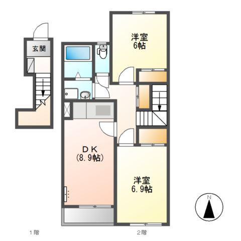 CASA I(2DK/2階)の間取り写真