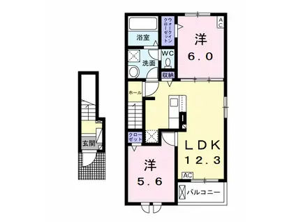 ニューライズ東改田B(2LDK/2階)の間取り写真