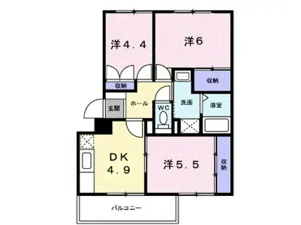 ニューエルディム花水木B(3DK/1階)の間取り写真