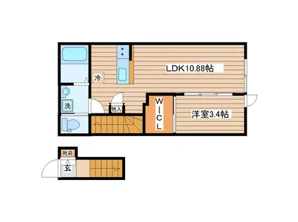 グランヴィラ八本松(1LDK/2階)の間取り写真