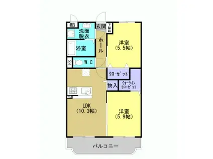 KS国分(2LDK/1階)の間取り写真