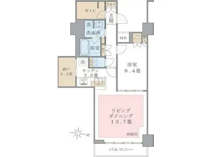 ブリリアイスト東雲キャナルコート(1SLDK/10階)の間取り写真