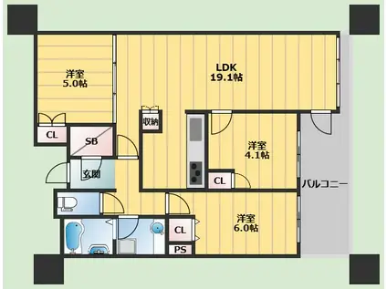 BRILLIA TOWER箕面船場 THE TOP OF THE HI(3LDK/13階)の間取り写真