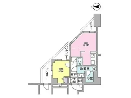 ラフィーネデュオ(1LDK/7階)の間取り写真