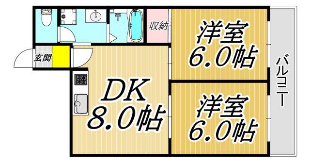 ロイヤルメゾン武庫之荘IV(2DK/2階)の間取り写真