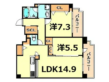LUKICIA神戸(2LDK/13階)の間取り写真