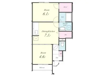 フローラ上津台II番館(2DK/1階)の間取り写真