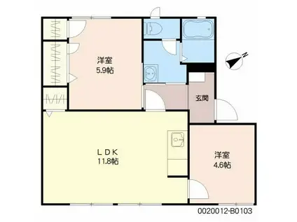 カレッジヒルズB棟(2LDK/1階)の間取り写真