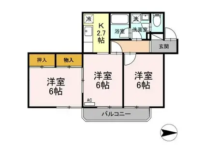 川の辺ハイツ103(3K/1階)の間取り写真