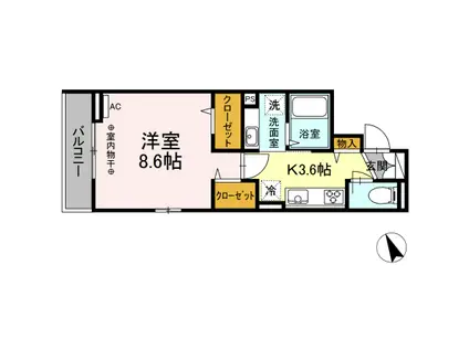 シャトードゥボヌール(1K/2階)の間取り写真