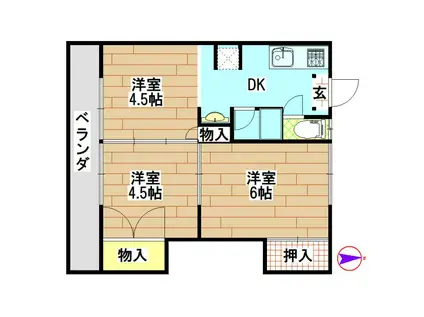 グラムハウスMI(2DK/2階)の間取り写真