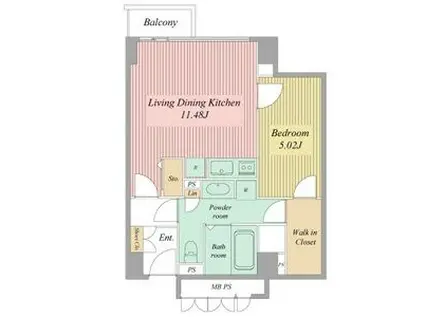 ミュプレ矢場町(1LDK/13階)の間取り写真