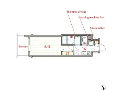 ヴィアラッテア(1K/6階)の間取り写真