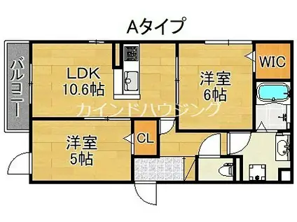 LAMIACASA上住吉(2LDK/1階)の間取り写真