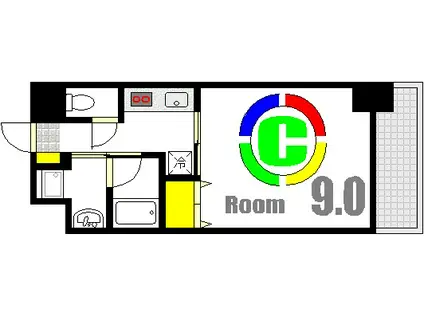 ブリリアンクラス河原町(1K/2階)の間取り写真