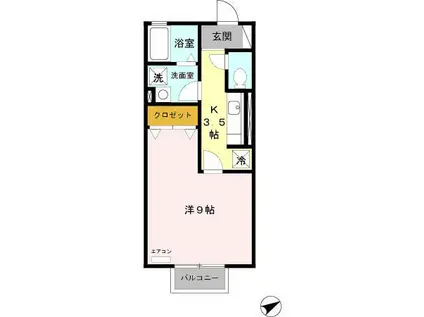 ヴァンヴェールA棟(1K/2階)の間取り写真