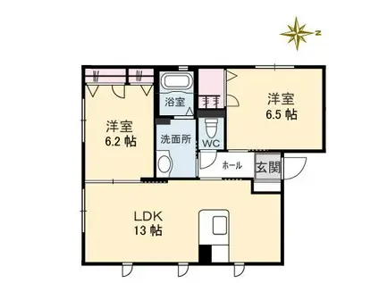 メゾーネ A棟(2LDK/1階)の間取り写真