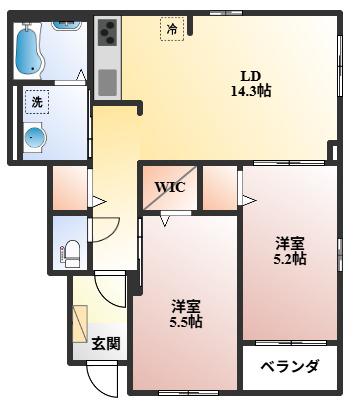 北桜塚レジデンス(2LDK/1階)の間取り写真