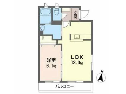 ビエナ弓の町(1LDK/2階)の間取り写真