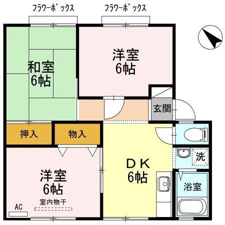 サンビレッジ楠乃 B棟(3DK/1階)の間取り写真