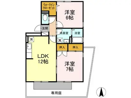 ドミールパーク江崎 1(2LDK/1階)の間取り写真