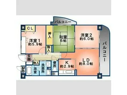 ウィステリア(2SLDK/1階)の間取り写真