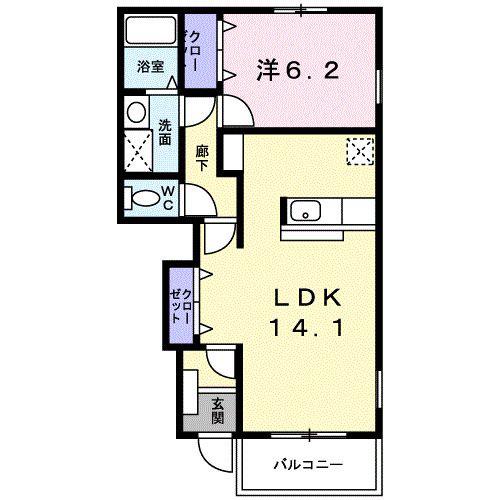 ウエストキャッスルC(1LDK/1階)の間取り写真