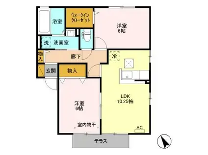 ディアクレストG棟(2LDK/1階)の間取り写真