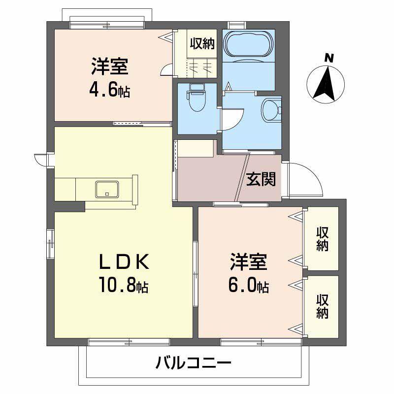 メゾンウィステリアB棟(2LDK/2階)の間取り写真