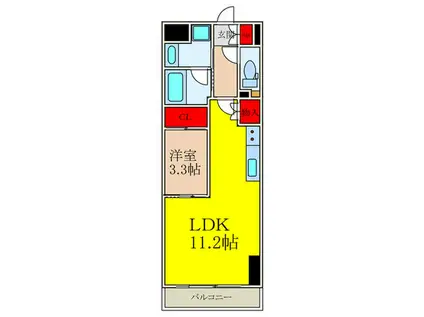 メセナ緑地公園(1LDK/3階)の間取り写真