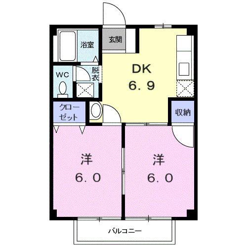 グリーンハイツ橘(2DK/2階)の間取り写真