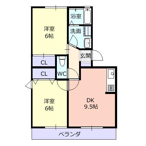 クレールロジュマン(2DK/1階)の間取り写真