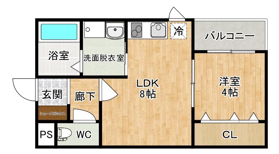 COTTO九工大前(1LDK/1階)の間取り写真