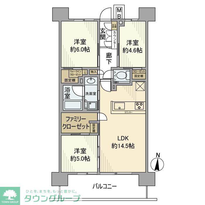 イニシア浦和常盤レジデンス(3LDK/12階)の間取り写真