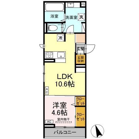 D-ROOM山の手(1LDK/2階)の間取り写真