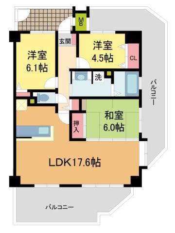 エル・フラット夙川霞町(3LDK/1階)の間取り写真