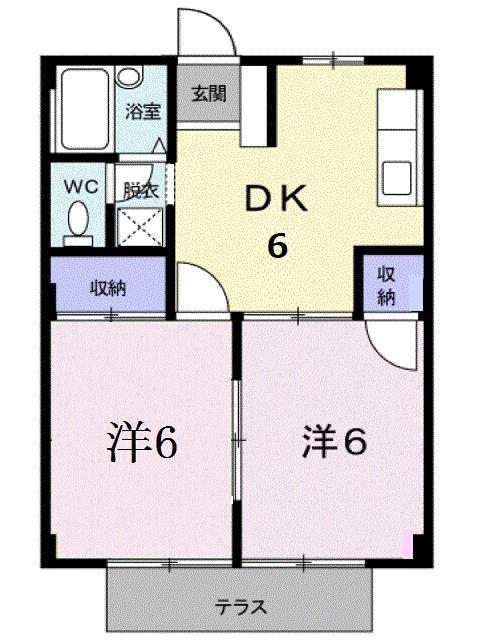 シティハイツ下河内A(2DK/1階)の間取り写真