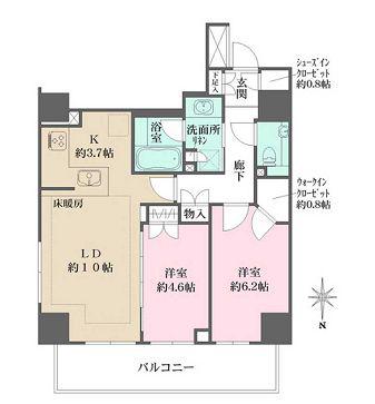 グレーシアタワー三鷹(2LDK/19階)の間取り写真