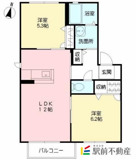 ピュアメゾン田代 B棟(2LDK/2階)の間取り写真