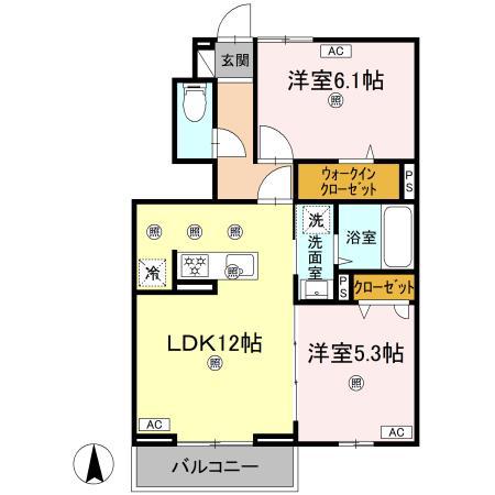 フィオーレガーデン阿南(2LDK/1階)の間取り写真