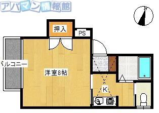 ヒルトップM(1K/1階)の間取り写真
