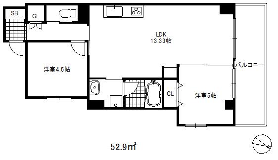グリシーナ神戸三宮(2LDK/4階)の間取り写真
