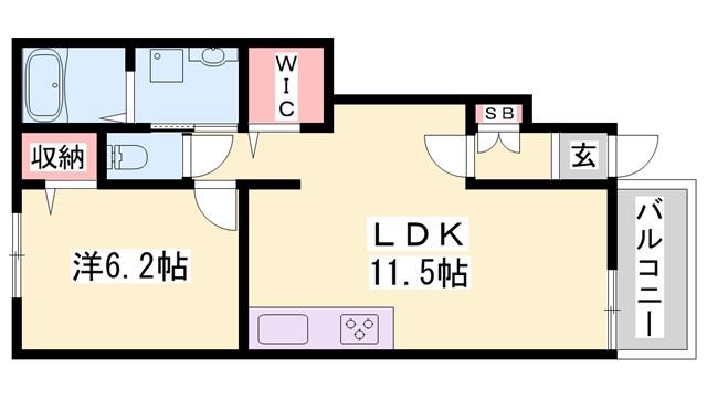 プロスぺリテIV A棟(1LDK/1階)の間取り写真