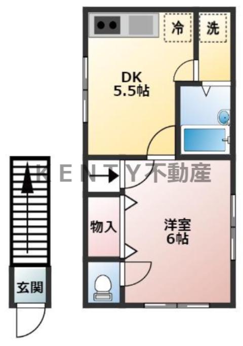 ウイング古屋II(1DK/2階)の間取り写真