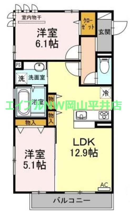 イル ヴィラージュ A棟(2LDK/2階)の間取り写真