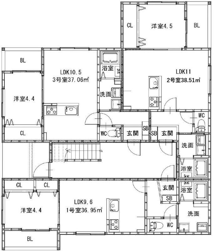 二日市中央2丁目AP(1LDK/3階)の間取り写真
